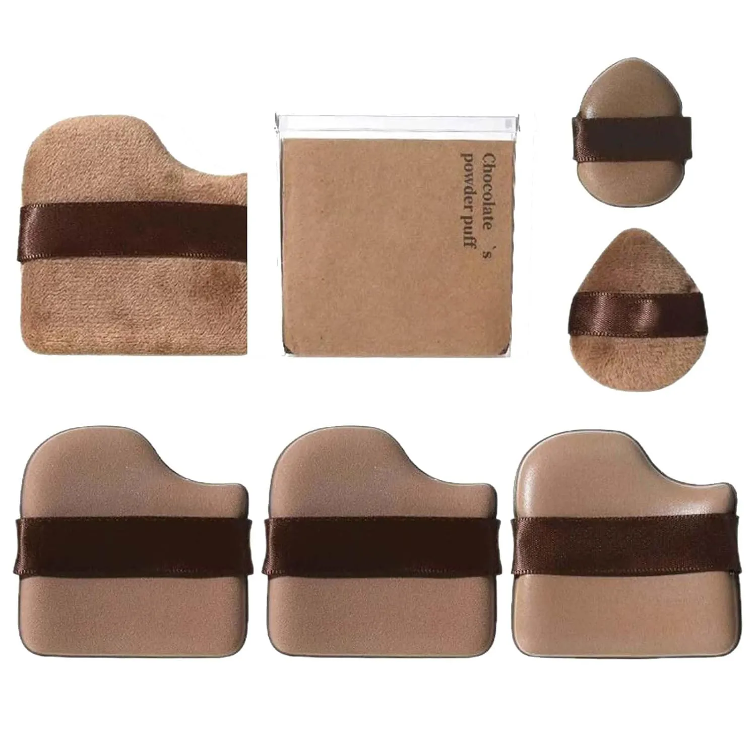 1 Box of 7 PCs Chocolate Color Quick Makeup Foundation Puff Set, Mini Powder Puff Collection, Foundation Sponge Puff Cushion Puff (A)