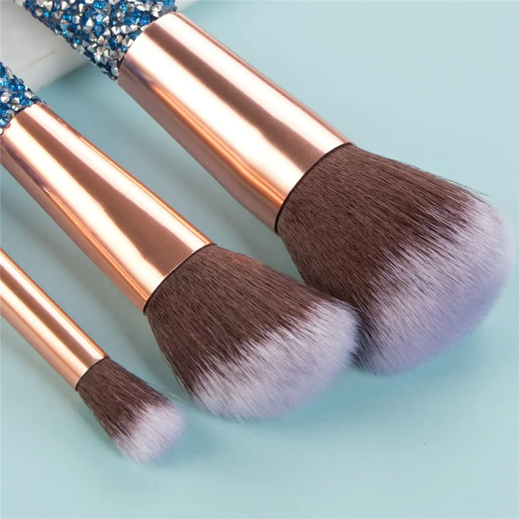 10 Makeup Brushes with Handle Loose Powder Eyeshadow Brush Beauty Tools(Blue)