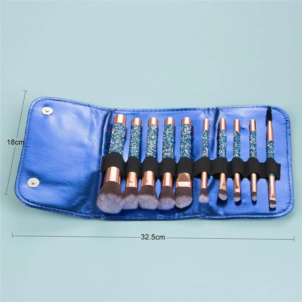 10 Makeup Brushes with Handle Loose Powder Eyeshadow Brush Beauty Tools(Blue)