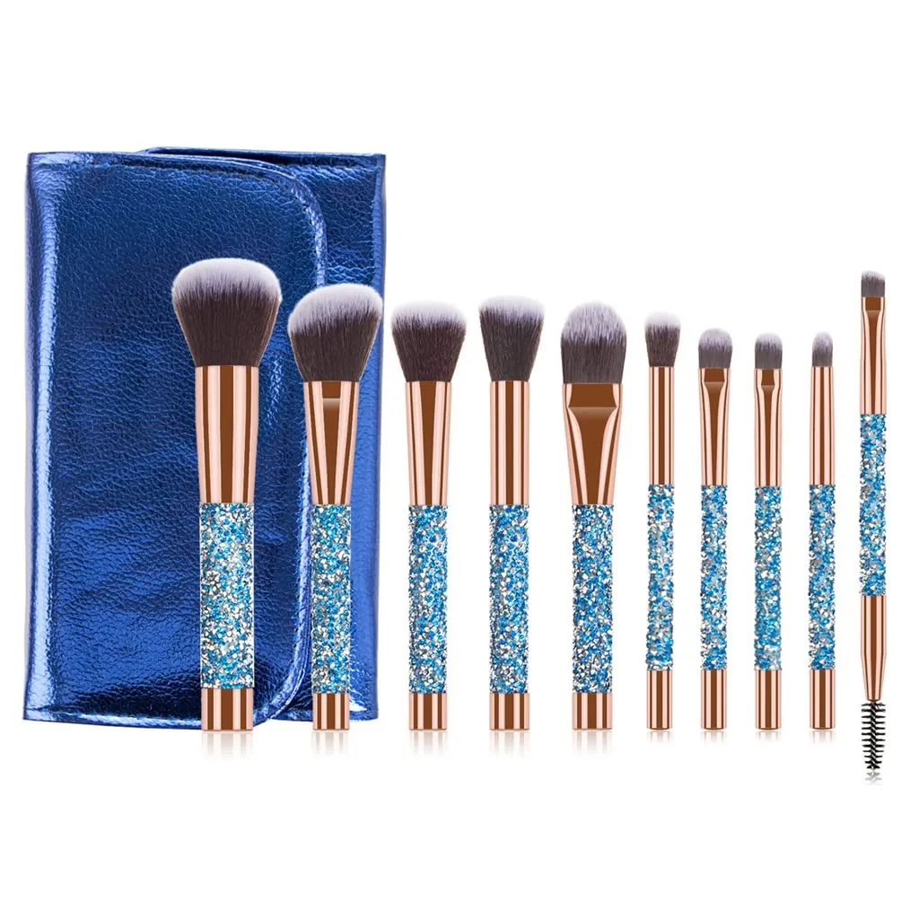 10 Makeup Brushes with Handle Loose Powder Eyeshadow Brush Beauty Tools(Blue)