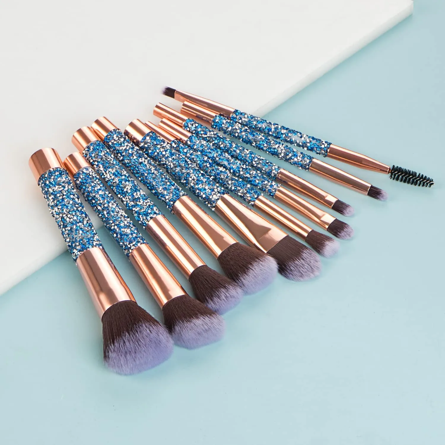 10 Makeup Brushes with Handle Loose Powder Eyeshadow Brush Beauty Tools(Blue)