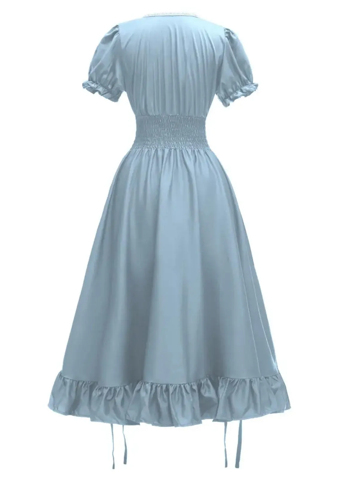 1930s Square Neck Wrinkles Puff Sleeves Dress