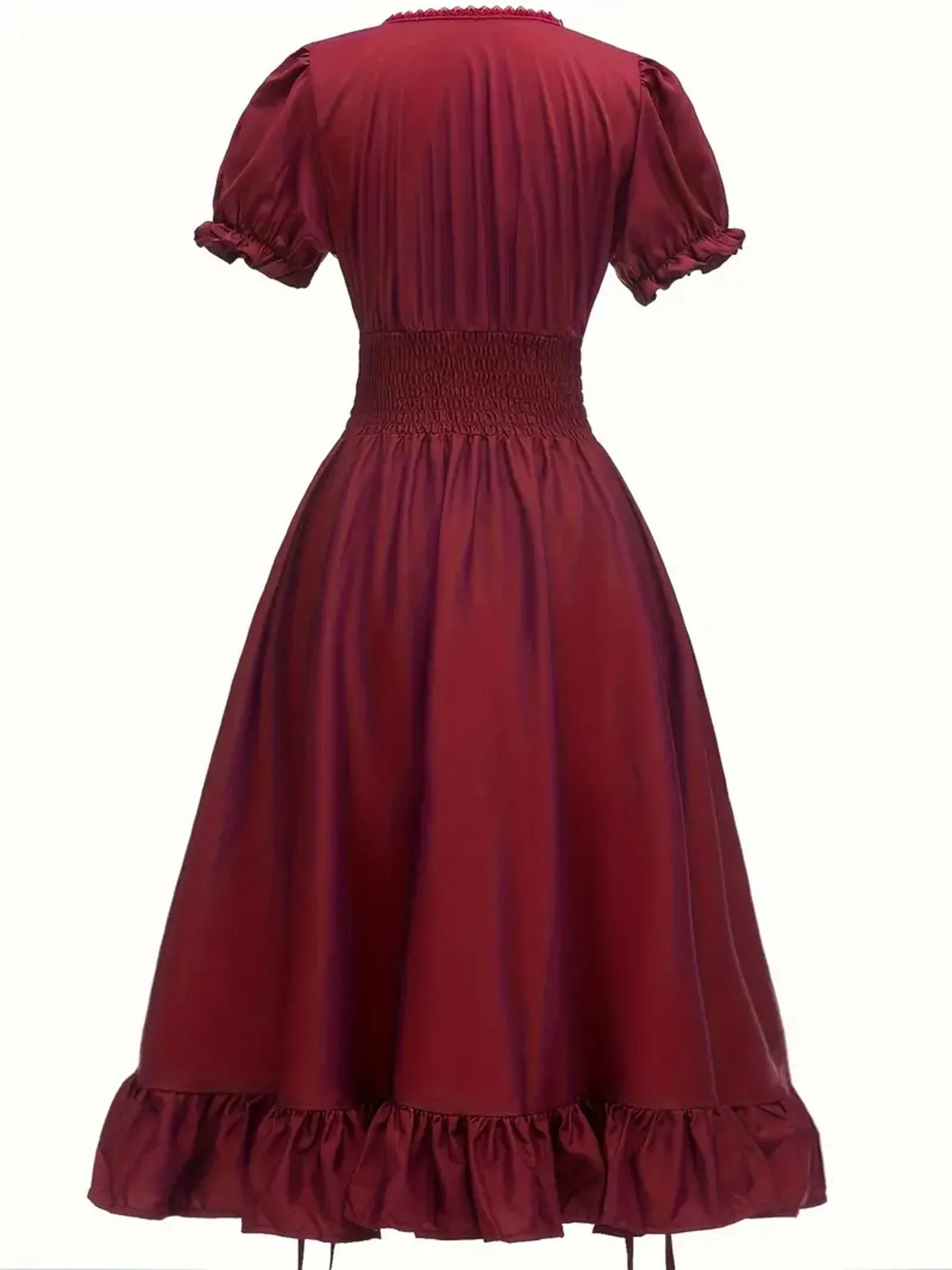 1930s Square Neck Wrinkles Puff Sleeves Dress