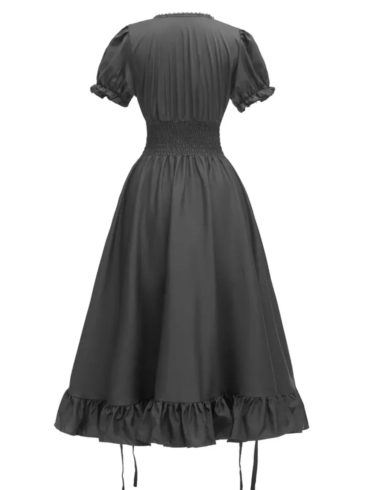 1930s Square Neck Wrinkles Puff Sleeves Dress