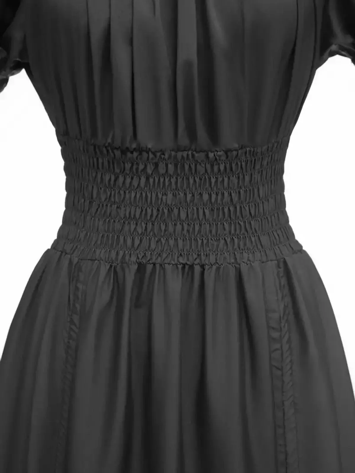 1930s Square Neck Wrinkles Puff Sleeves Dress