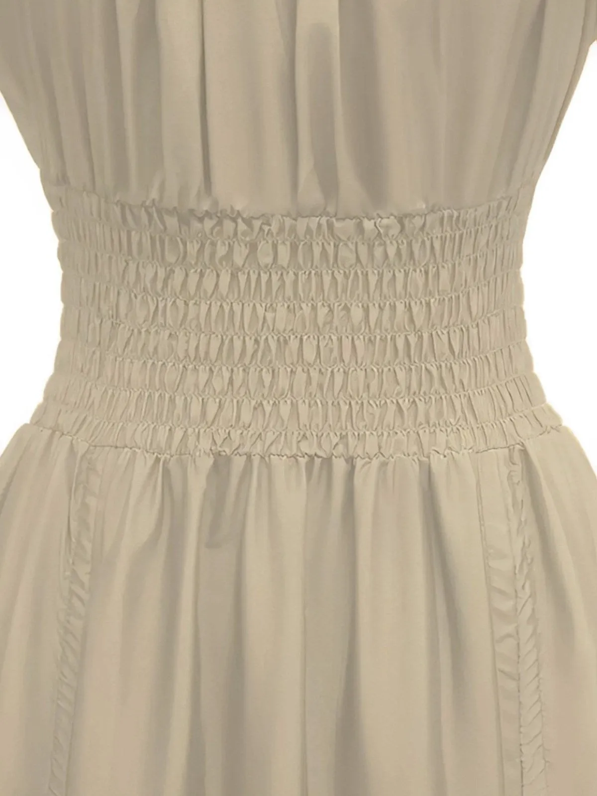 1930s Square Neck Wrinkles Puff Sleeves Dress