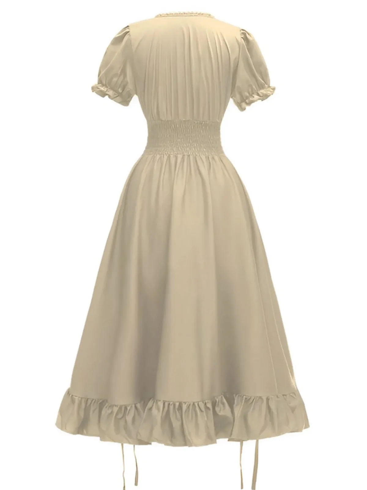 1930s Square Neck Wrinkles Puff Sleeves Dress