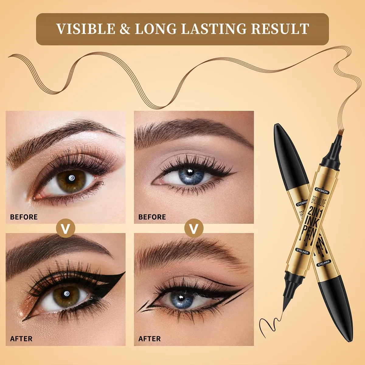 2 in 1 Eyebrow Microblading Pen, 2024 New 3D Microblading Eyebrow Pen Tattoo Pencil 4 Fork Tip, Waterproof Magic Microblading Eyebrow Pencil for Natural Makeup Last All Day - 9703#Light Brown