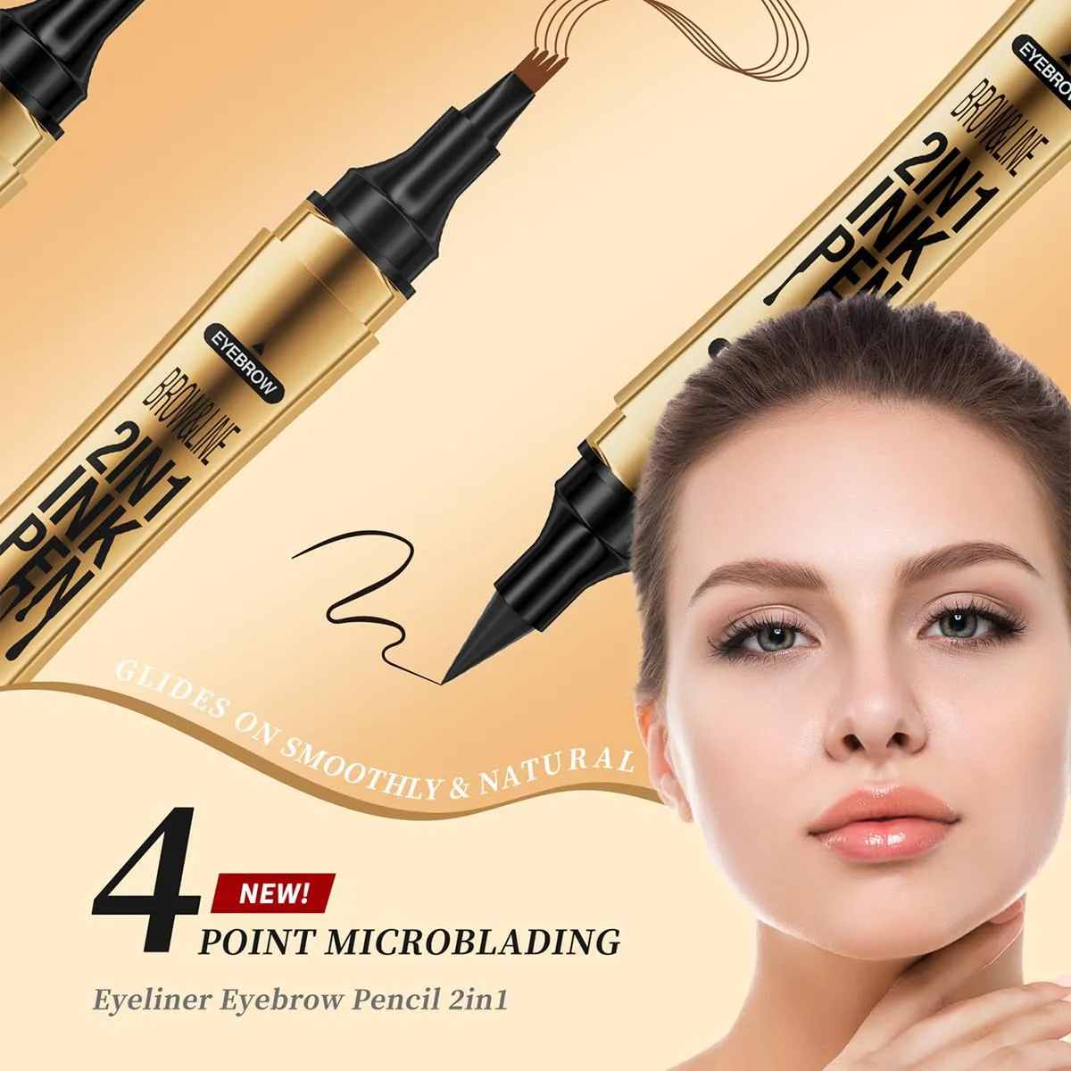 2 in 1 Eyebrow Microblading Pen, 2024 New 3D Microblading Eyebrow Pen Tattoo Pencil 4 Fork Tip, Waterproof Magic Microblading Eyebrow Pencil for Natural Makeup Last All Day - 9703#Light Brown
