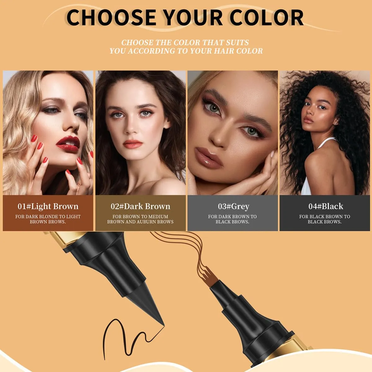 2 in 1 Eyebrow Microblading Pen, 2024 New 3D Microblading Eyebrow Pen Tattoo Pencil 4 Fork Tip, Waterproof Magic Microblading Eyebrow Pencil for Natural Makeup Last All Day - 9703#Light Brown