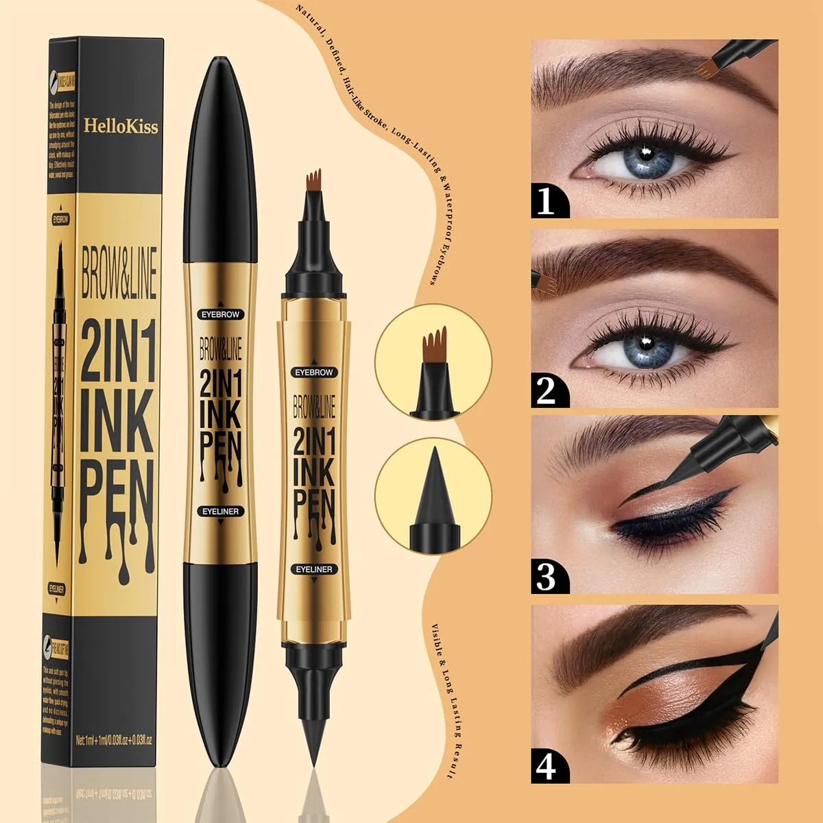2 in 1 Eyebrow Microblading Pen, 2024 New 3D Microblading Eyebrow Pen Tattoo Pencil 4 Fork Tip, Waterproof Magic Microblading Eyebrow Pencil for Natural Makeup Last All Day - 9703#Light Brown
