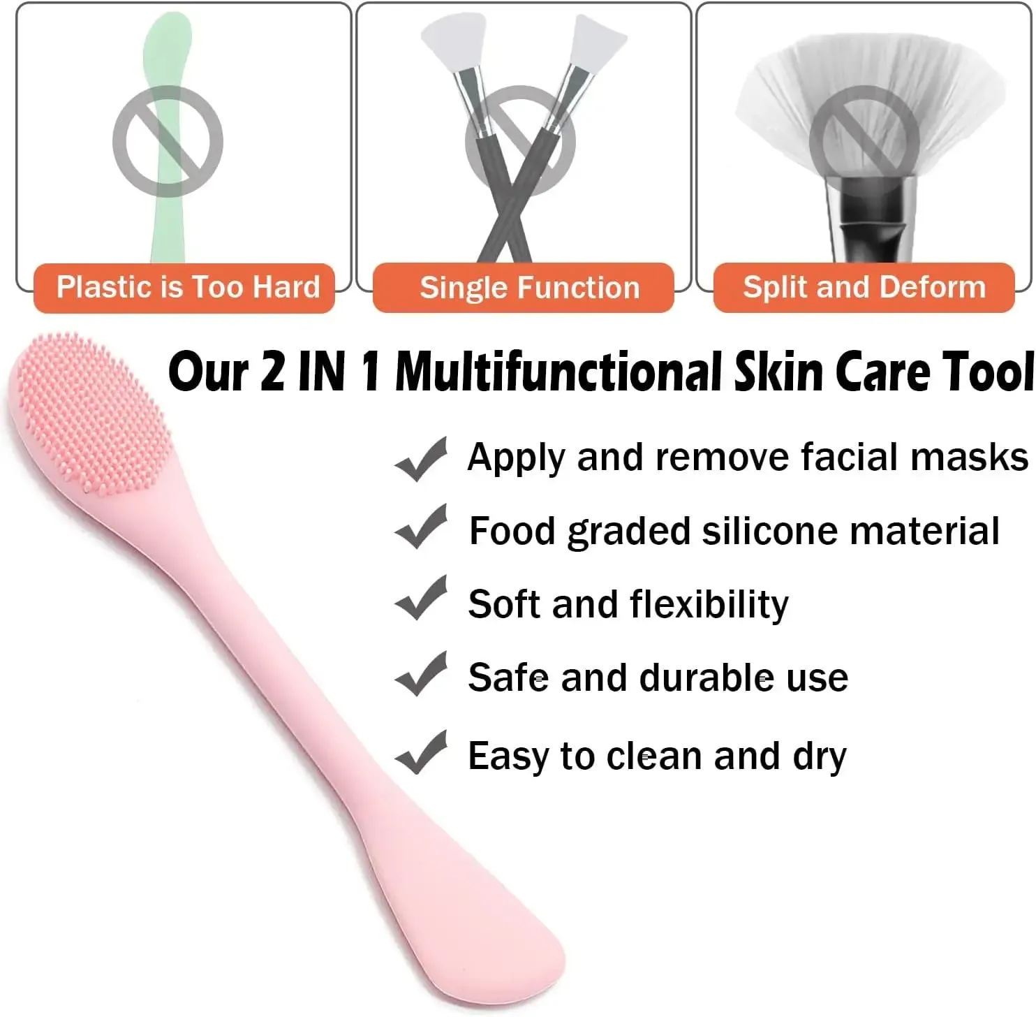 2 in 1 Silicone Facial Cleansing Brush, Face Mask Applicator Brush & Face Scrubber for Exfoliating, Massaging, Removing Blackheads and Makeup