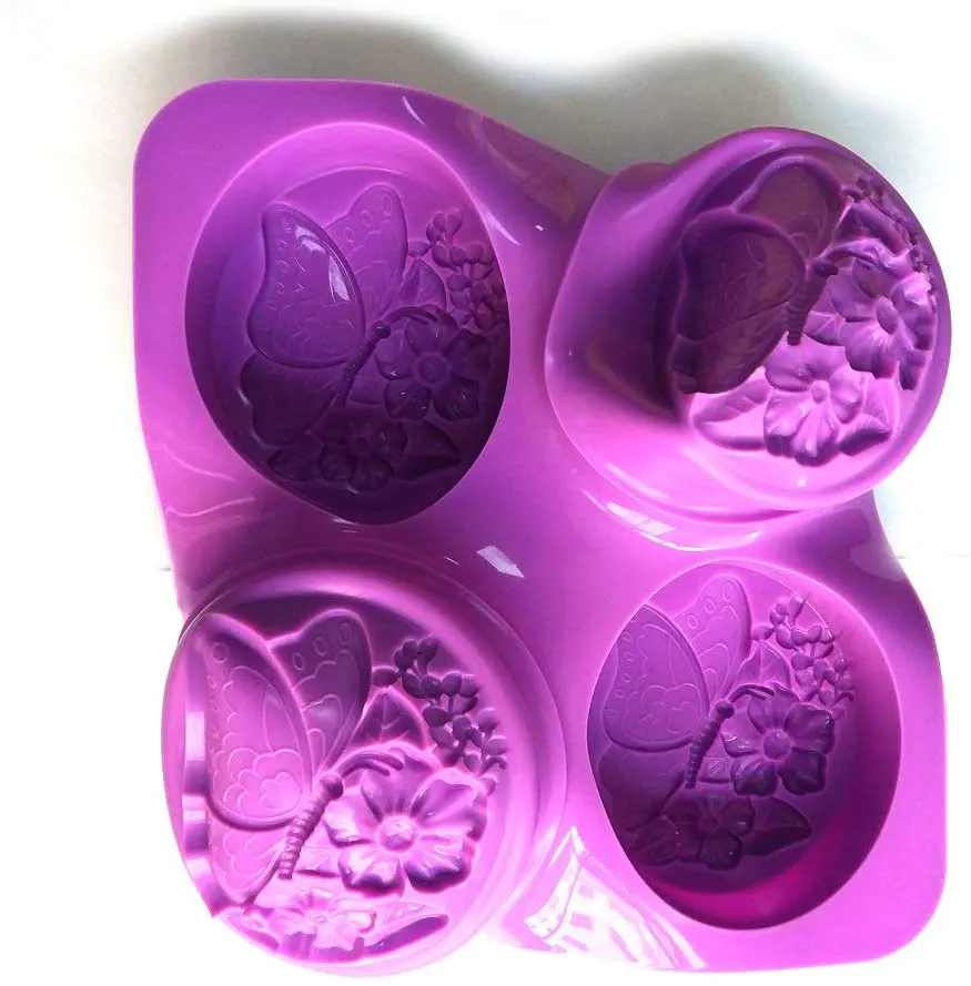 3D 4 Cavities Oval Butterfly Flower Silicone Soap Mold DIY Handmade Decoration