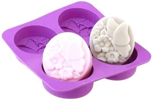 3D 4 Cavities Oval Butterfly Flower Silicone Soap Mold DIY Handmade Decoration