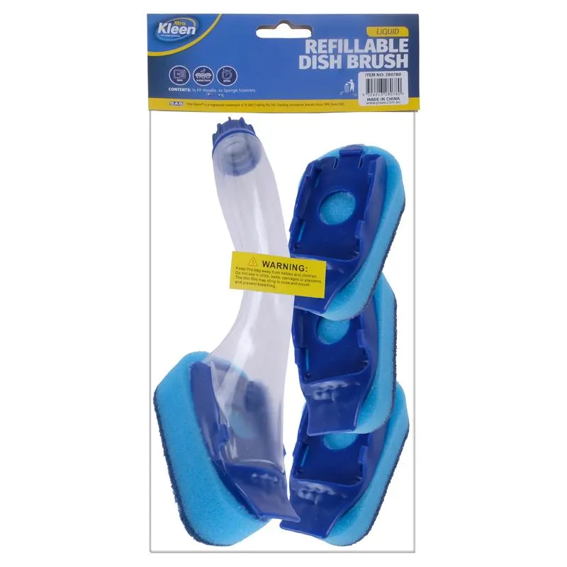 4 Pack Dish Sponge & Scourer With Soap Dispensing Handle Refill Pack