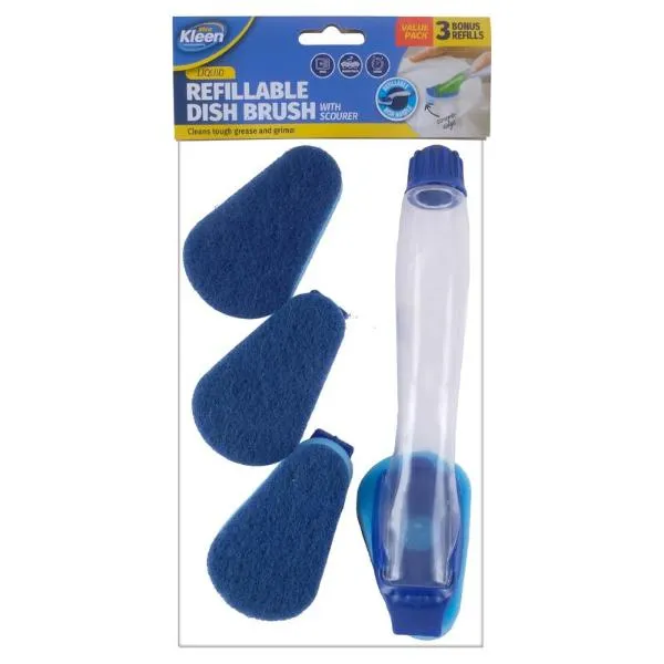 4 Pack Dish Sponge & Scourer With Soap Dispensing Handle Refill Pack