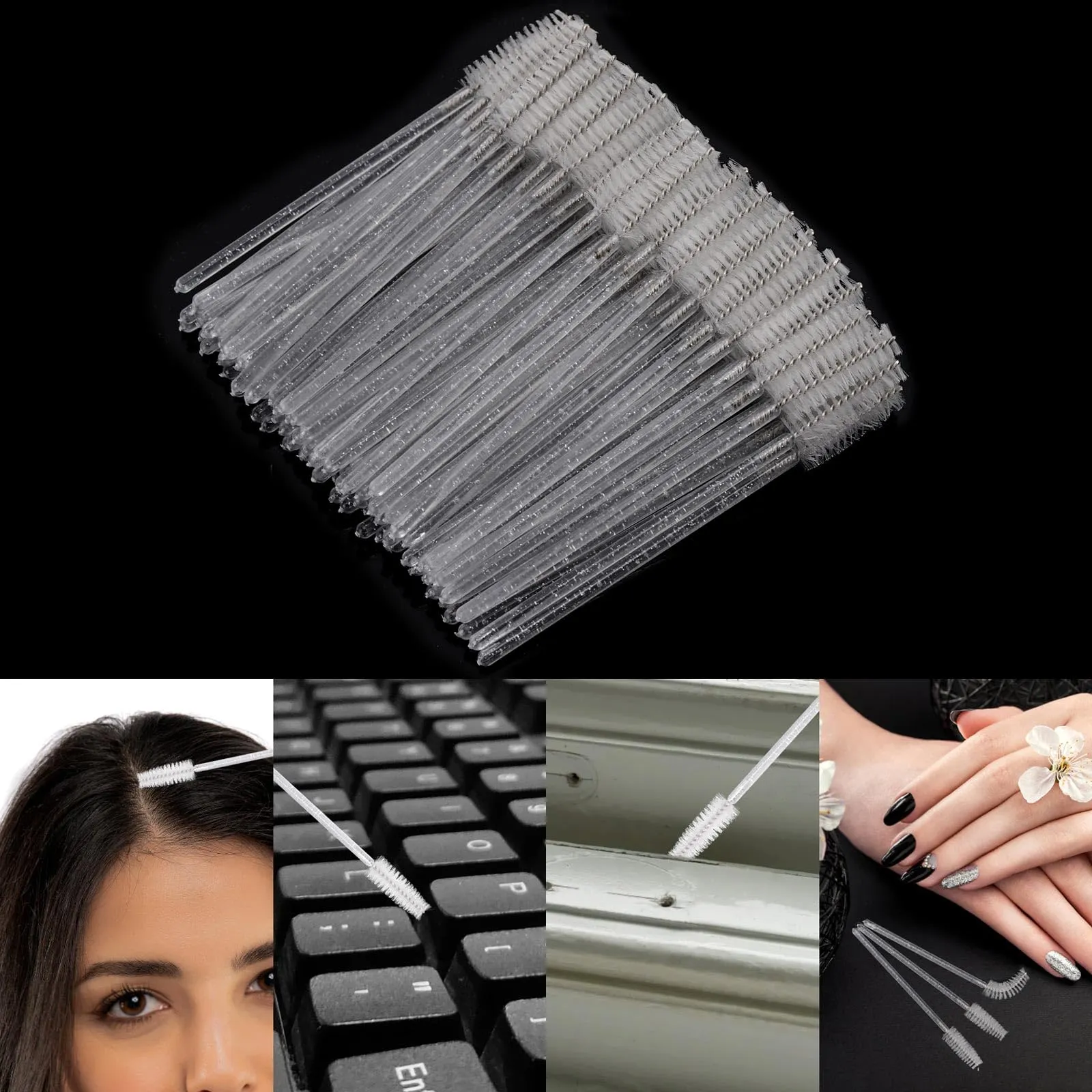 500 Pcs Disposable Mascara Wands, Crystal Spoolies Brush for Eyelash Extensions, Spooly Eyelash Eyebrow Brushes Lash Wand Applicator Makeup Kits