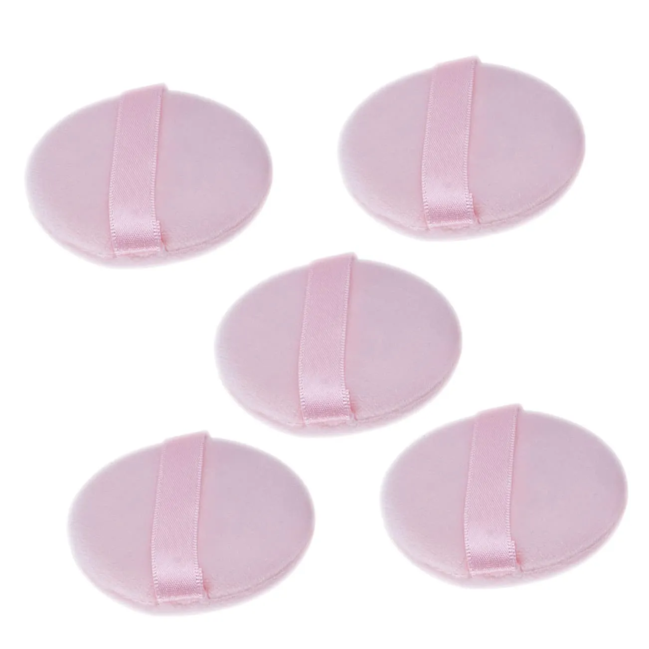5pcs Round Makeup Puff Washable Facial Powder Puff Ribbon for Easy Application for Loose Powder Setting Makeup Convenient Storage Tub Included
