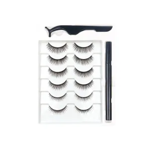 6 Pairs Self Adhesive Eyeliner and Eyelashes Kit, Natural Look Eyelash with Waterproof Pen Liner & Applicator 002