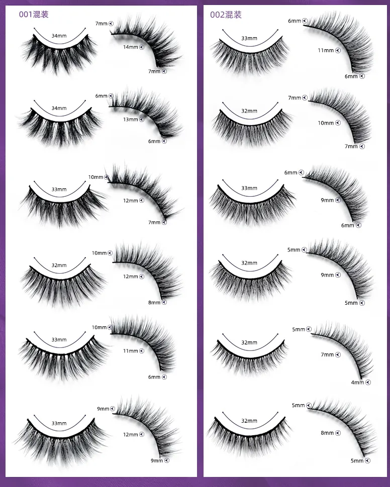 6 Pairs Self Adhesive Eyeliner and Eyelashes Kit, Natural Look Eyelash with Waterproof Pen Liner & Applicator 002