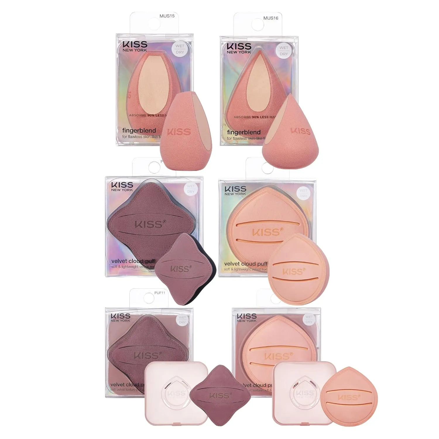 6 Pcs Makeup Sponge Set with 2 Vented Storage Cases   2 Fingerblend Sponges   4 Velvet Cloud Puffs, Latex-Free Blender Sponge for Liquid, Cream & Powder Foundation, Soft & Lightweight