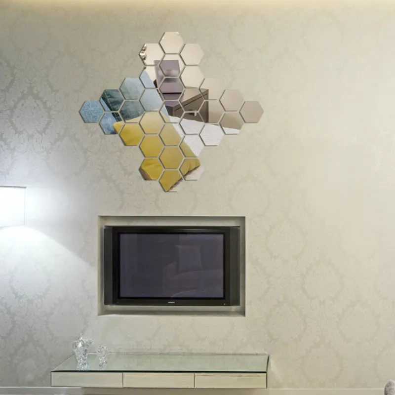 6/12 Pcs 3D Hexagon Acrylic Mirror Wall Stickers