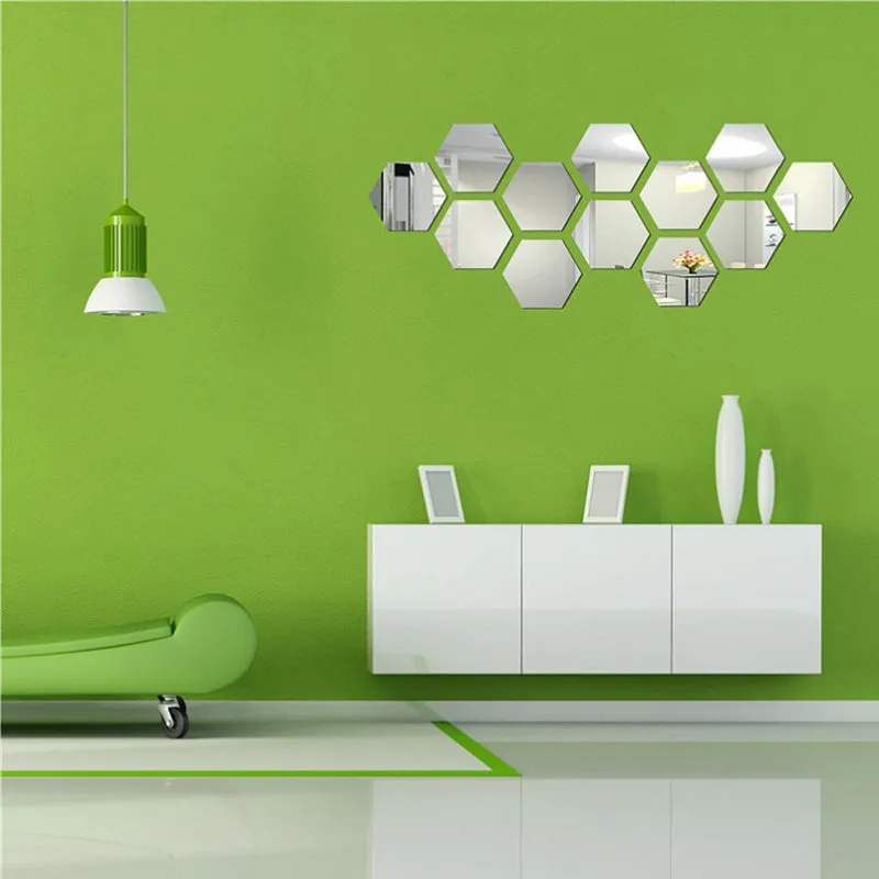 6/12 Pcs 3D Hexagon Acrylic Mirror Wall Stickers