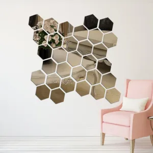 6/12 Pcs 3D Hexagon Acrylic Mirror Wall Stickers