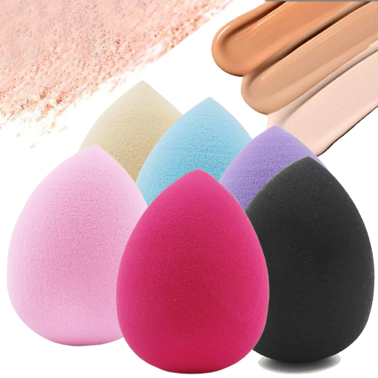 6pc Makeup Sponge Set Non Latex Waterdrop Beauty Foundation Blending Face Sponges Powder Blush Liquid Cream Cosmetic Puff Flawless Facial Make Up Tools (6PC, Waterdrop)