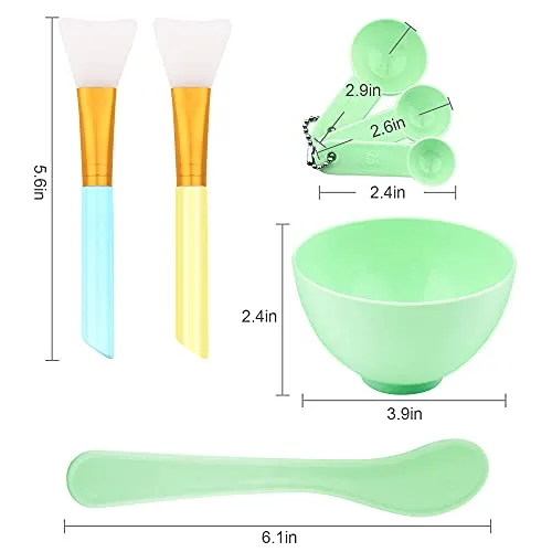 Aivwis Face Mask Mixing Bowl Set, DIY Facemask Mixing Tool Sets, Include Facial Mask Mixing Bowl Stick Spatula Silicone Cream Mask Brushes, Pack of 7 (Green)