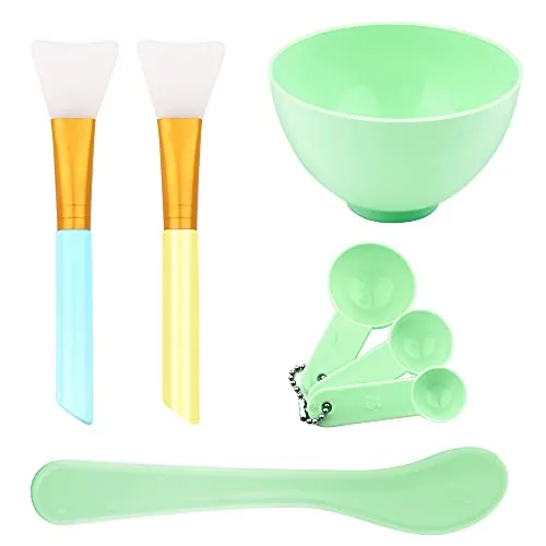 Aivwis Face Mask Mixing Bowl Set, DIY Facemask Mixing Tool Sets, Include Facial Mask Mixing Bowl Stick Spatula Silicone Cream Mask Brushes, Pack of 7 (Green)