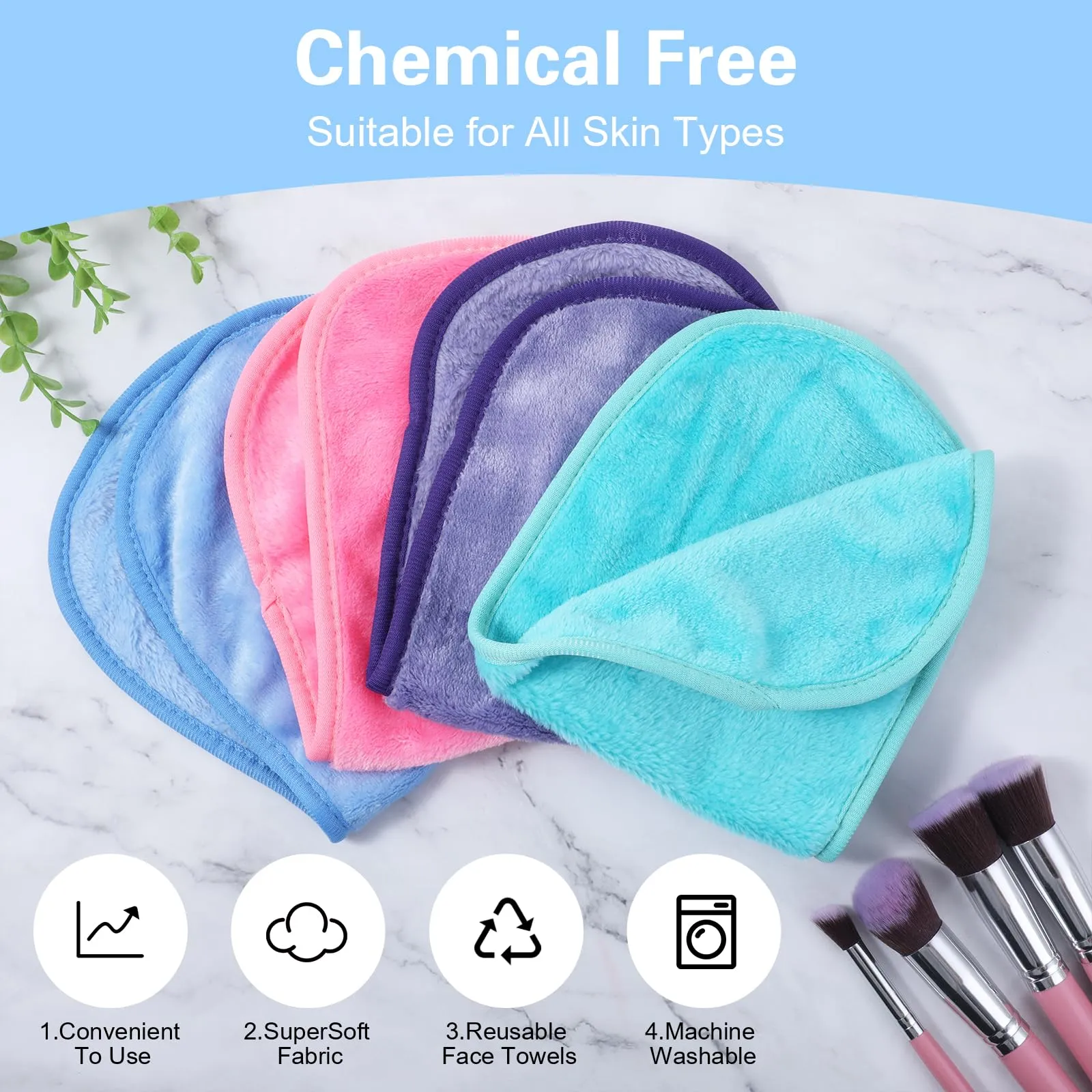 Amabro Makeup Remover Cloth, 4pcs Reusable Face Wash Cloths Washable Make up Facial Remover Pads Ultra Soft Microfiber Cleansing Towels, 15.7 x 6.69 in(Narcissus green, Blue, Pink, Dark purple)