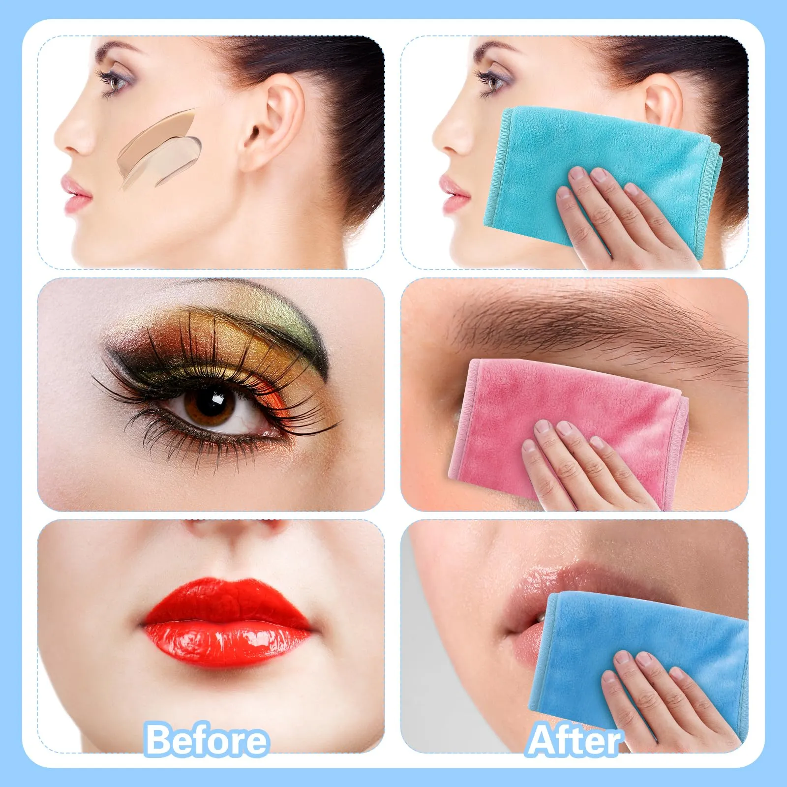 Amabro Makeup Remover Cloth, 4pcs Reusable Face Wash Cloths Washable Make up Facial Remover Pads Ultra Soft Microfiber Cleansing Towels, 15.7 x 6.69 in(Narcissus green, Blue, Pink, Dark purple)