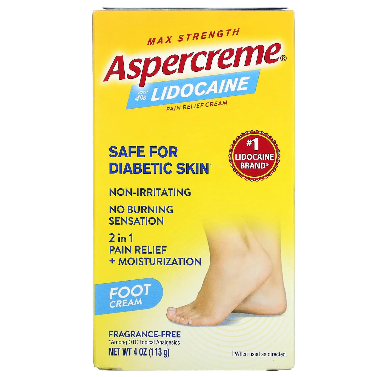 Analgesic Cream Aspercreme for legs with 4% lidocaine, 113 g