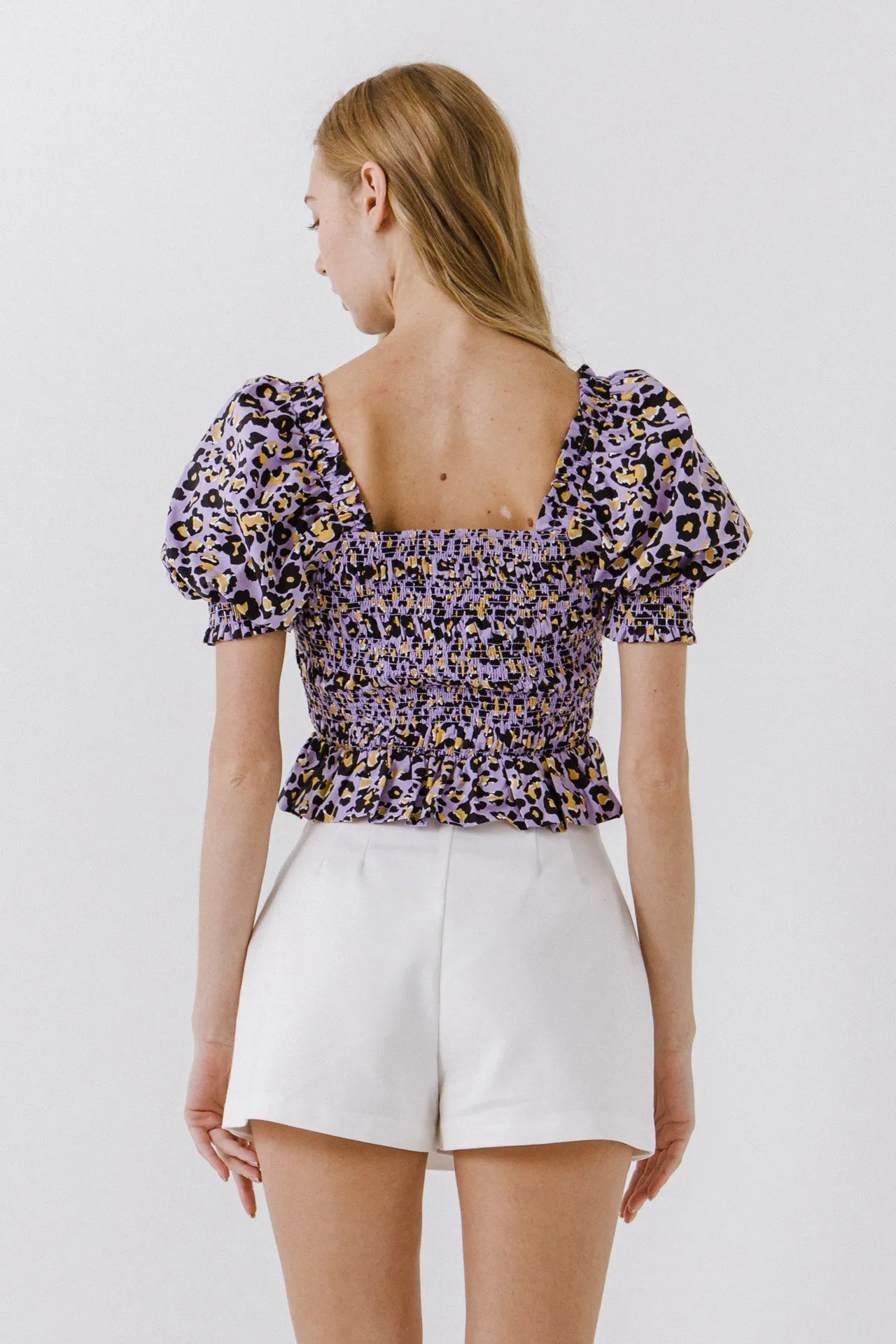 Animal Print Smocked Top