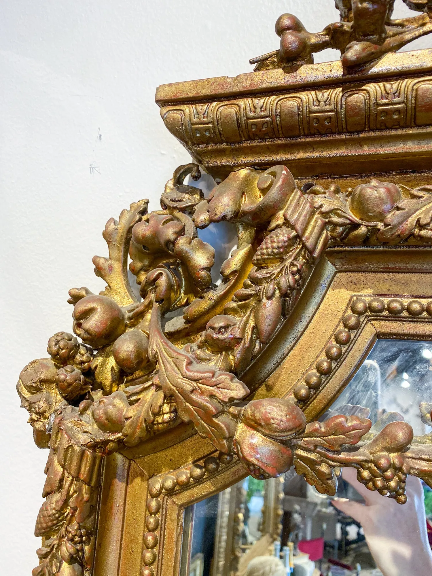 Antique French Gilt Mirror with Swag Detail and Ornate Cartouche