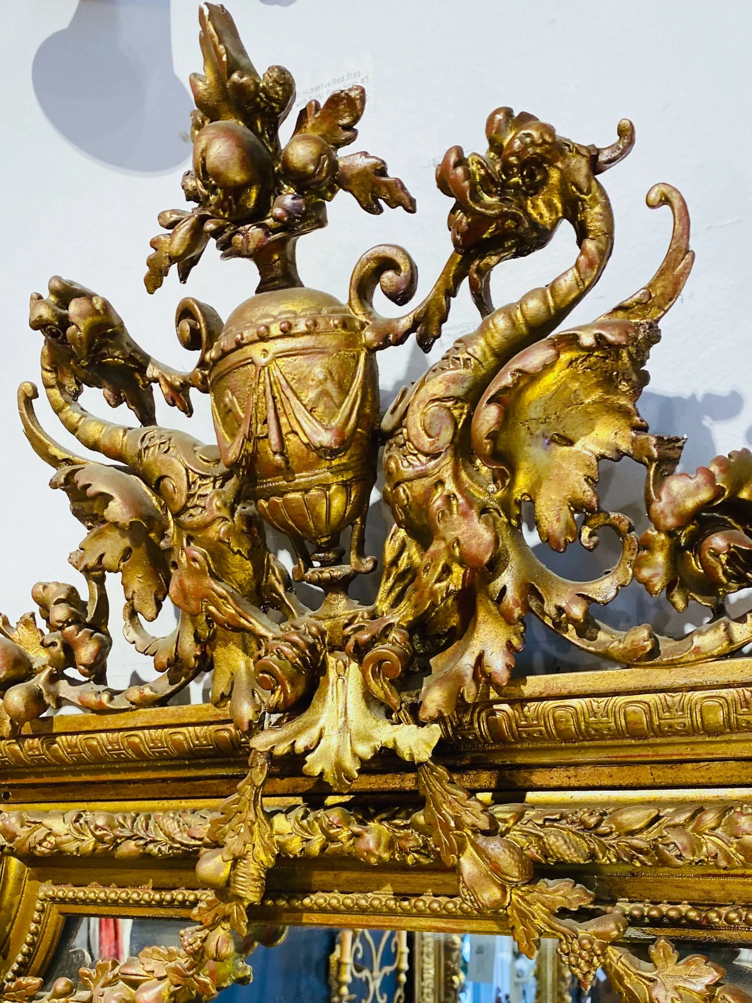 Antique French Gilt Mirror with Swag Detail and Ornate Cartouche