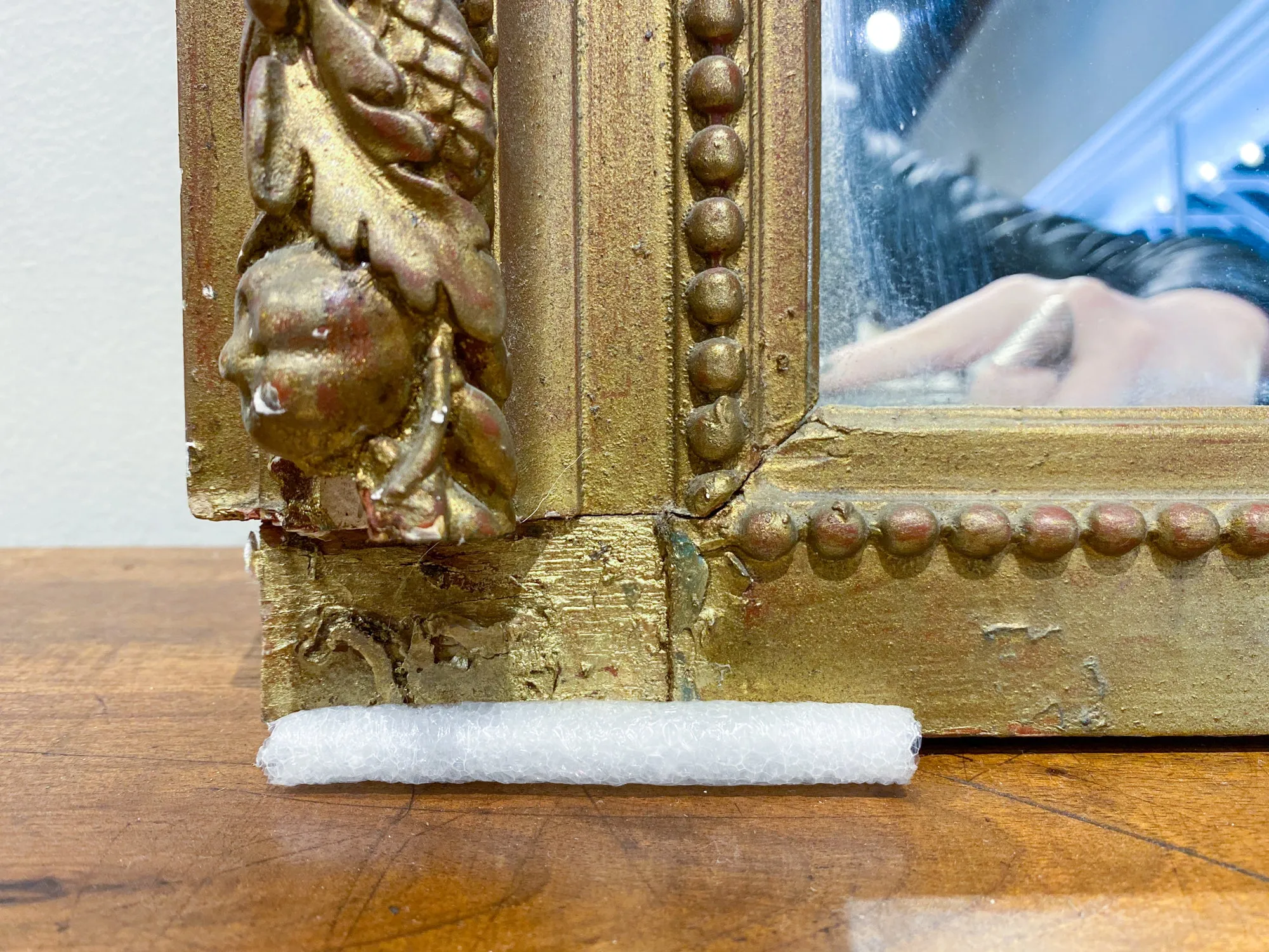Antique French Gilt Mirror with Swag Detail and Ornate Cartouche