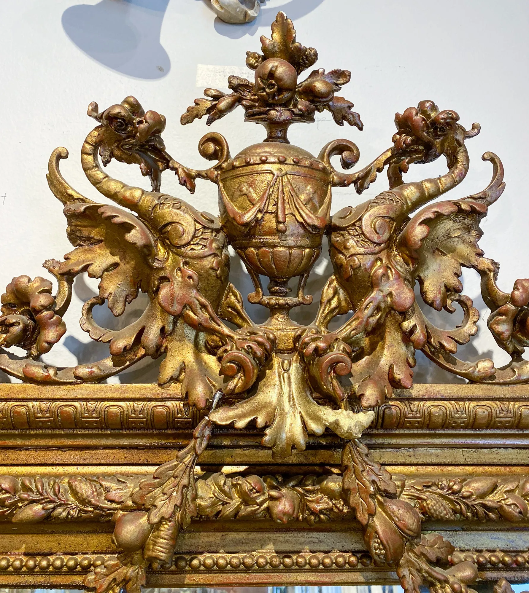 Antique French Gilt Mirror with Swag Detail and Ornate Cartouche