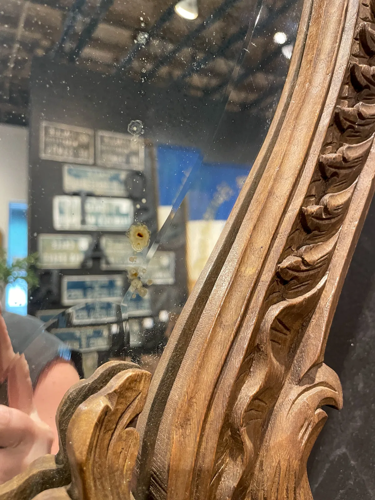 Antique Portuguese Carved Oak Rococo Wall Mirror with Beveled Glass