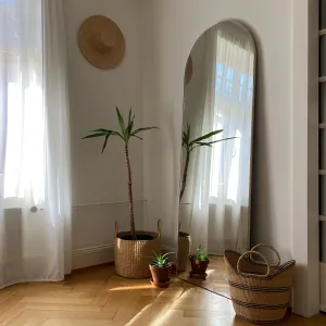 Arcus™ Arch shaped Oversized Wall-leaning Modern Mirror with a Brass Frame