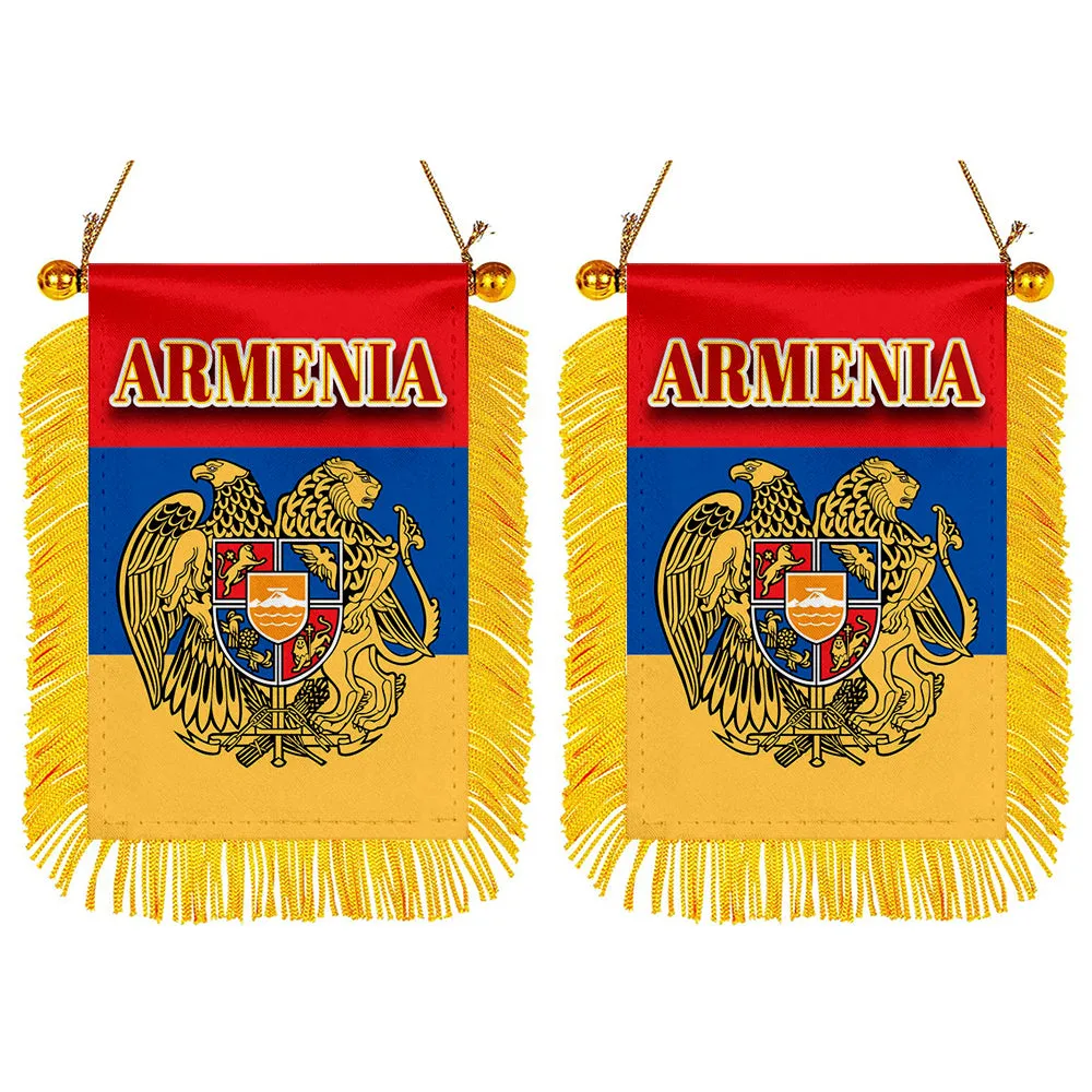 Armenia Flag Mini Car Rearview Mirror Flag Banner - 2PC