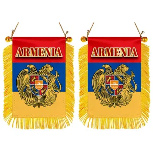 Armenia Flag Mini Car Rearview Mirror Flag Banner - 2PC