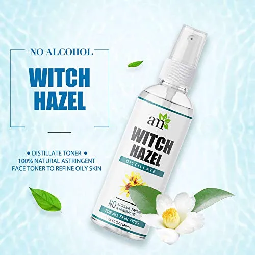 AromaMusk 100% Pure & Natural Witch Hazel Distillate Toner and Astringent, 100ml (No Alcohol, Chemical & Paraben Free )