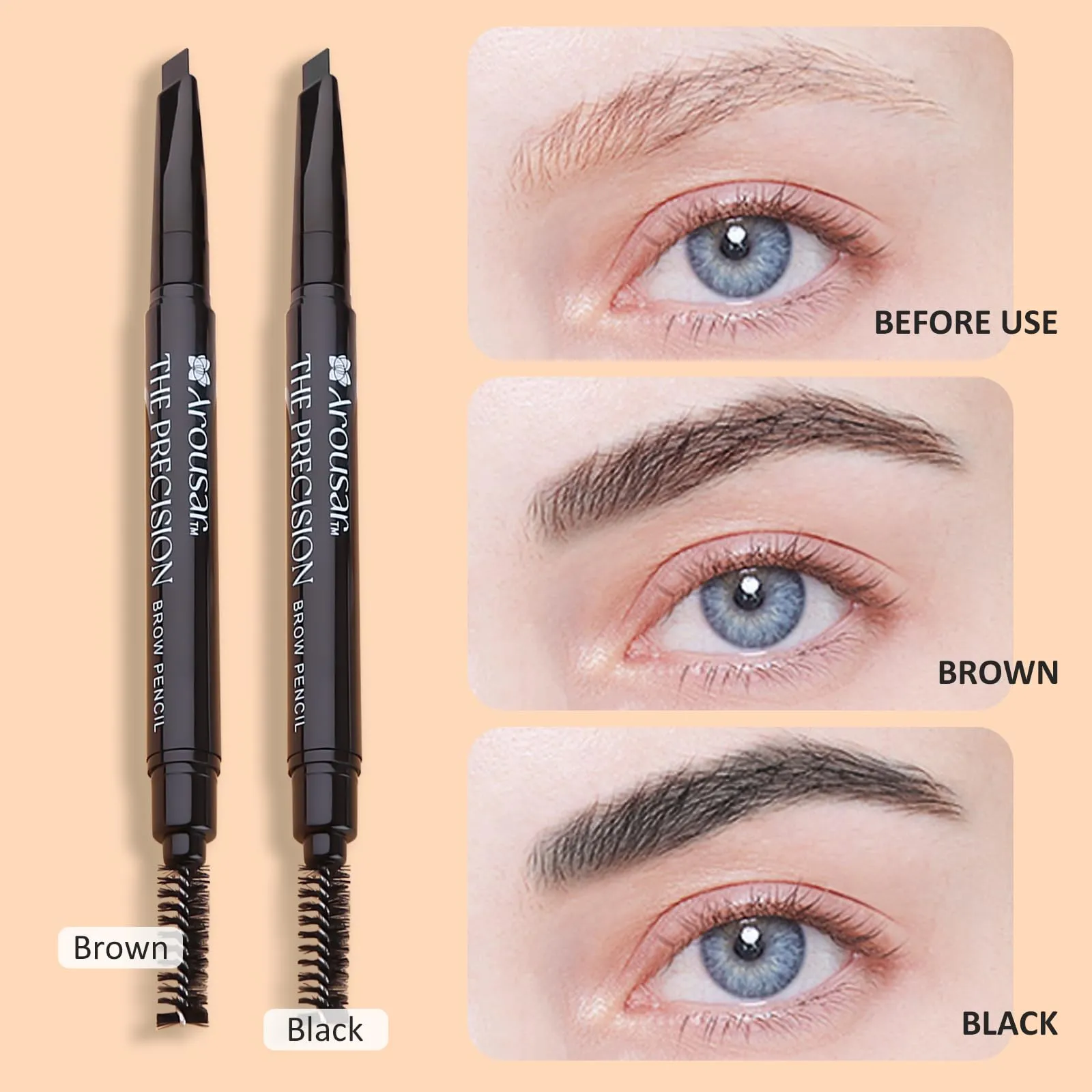 Arousar Eyebrow Pencil, Retractable Definer Pencil with Dual-Sided Brow Brush, Long Lasting Eye Brow, Fills Brow Makeup BLACK