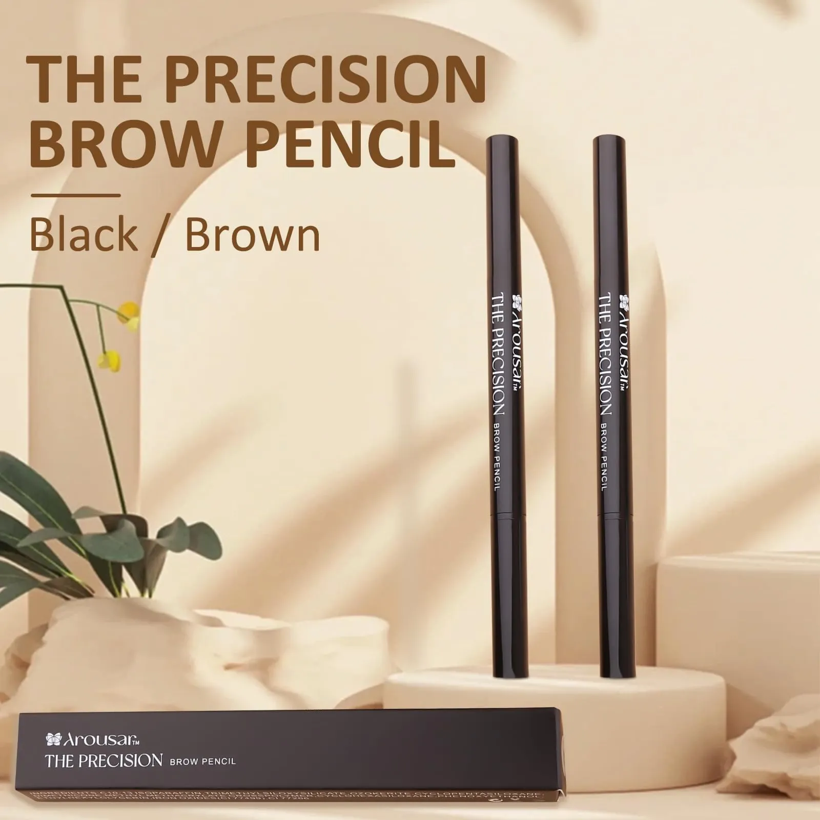 Arousar Eyebrow Pencil, Retractable Definer Pencil with Dual-Sided Brow Brush, Long Lasting Eye Brow, Fills Brow Makeup BLACK