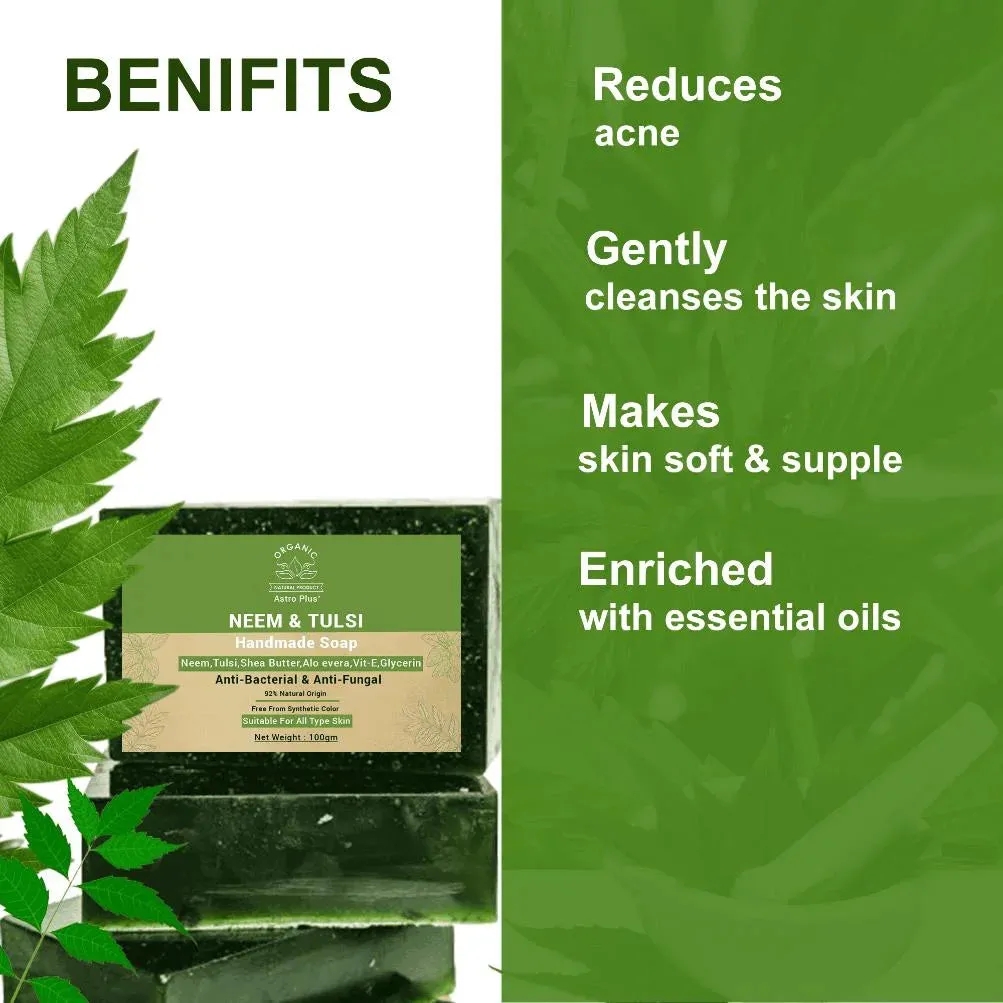 Astro Plus Home-Made Neem Tulsi Soap For Healthy Skin | Best Neem Soap For Acne and Pimples Removal.