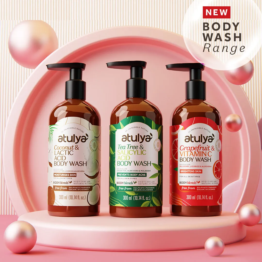 Atulya Grapefruit & Vitamin C Body Wash | Brightens Skin | Citrusy Fragrance | Hydrates and Nourishes | Paraben & SLS Free | Suitable for All Skin Types | 300 ML (Buy 5 Products & Get Rs.500 Off)
