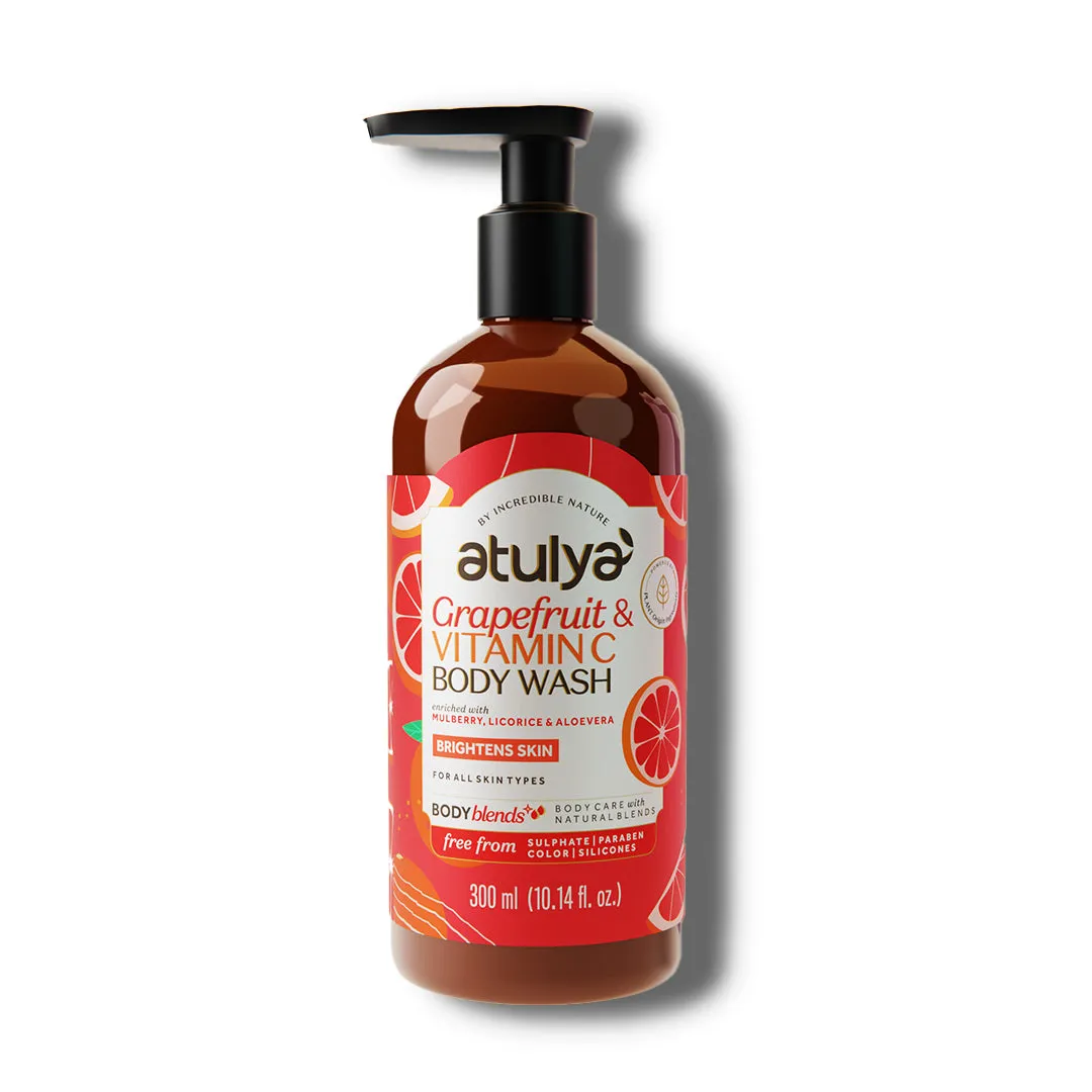 Atulya Grapefruit & Vitamin C Body Wash | Brightens Skin | Citrusy Fragrance | Hydrates and Nourishes | Paraben & SLS Free | Suitable for All Skin Types | 300 ML (Buy 5 Products & Get Rs.500 Off)