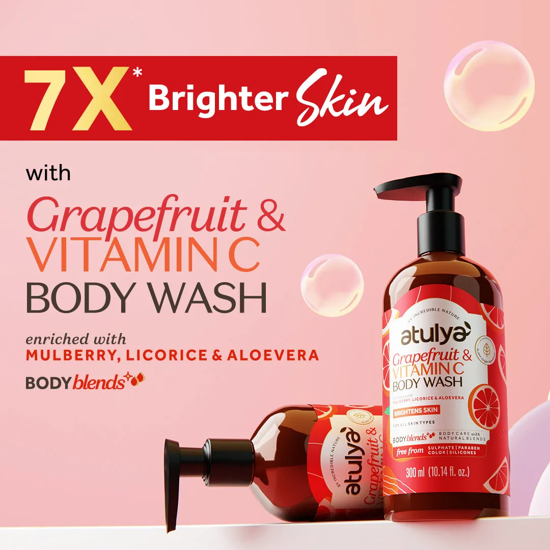 Atulya Grapefruit & Vitamin C Body Wash | Brightens Skin | Citrusy Fragrance | Hydrates and Nourishes | Paraben & SLS Free | Suitable for All Skin Types | 300 ML (Buy 5 Products & Get Rs.500 Off)